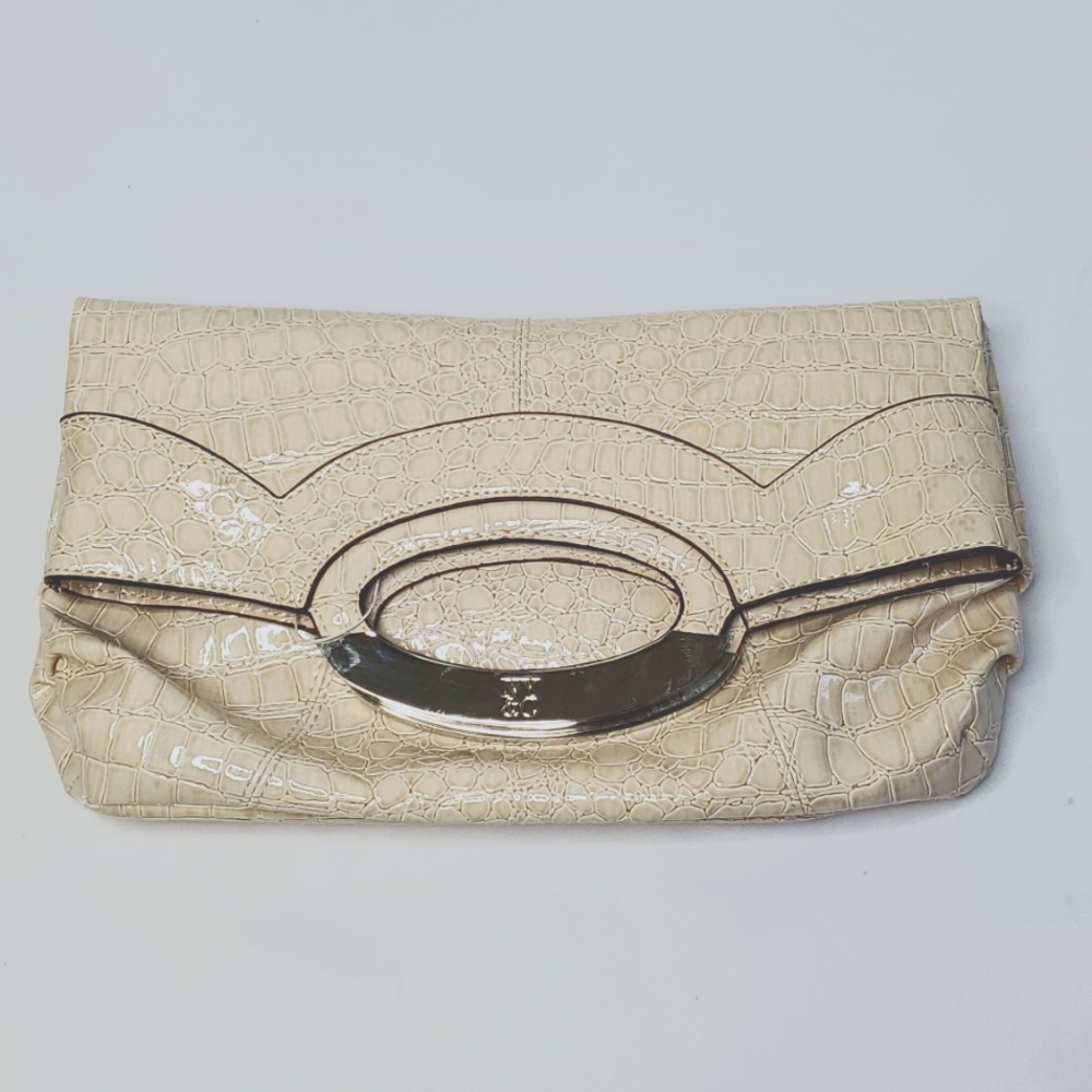 NY&Co cream snake skin clutch